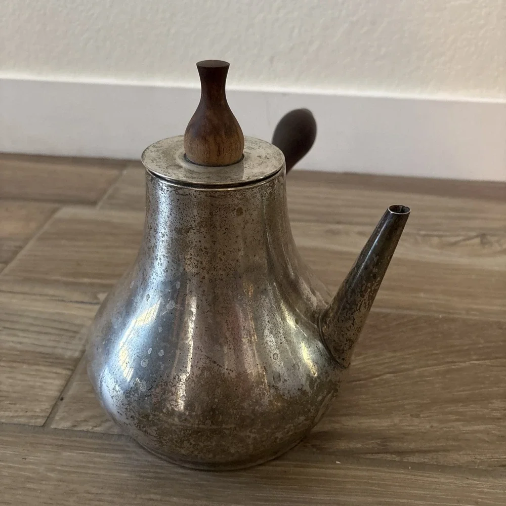VTG Kalmar Style Italian Coffee Pot Teakwood Handle‎ Tea Pot MCM 1960s